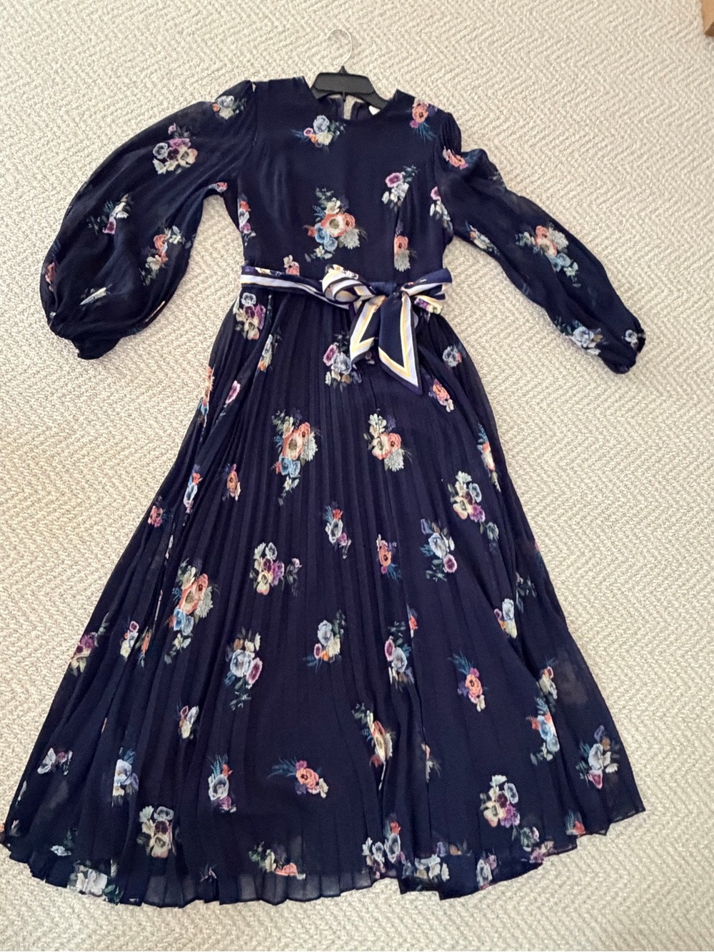 Zimmermann Navy Floral Pleated Maxi Dress with Long Sleeves - Picture 9 of 10
